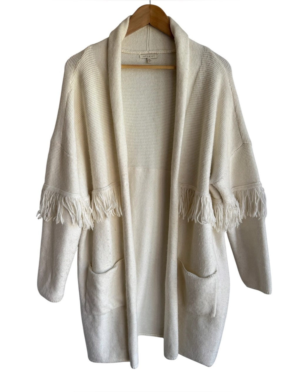Kate & Sam SOFT Longline Fringe Cardigan XXL Cream Western Cozy Boho Layering